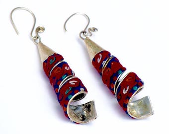Spiral Miao earrings/Embroidered earrings/hill tribes earrings/tribal/Miao