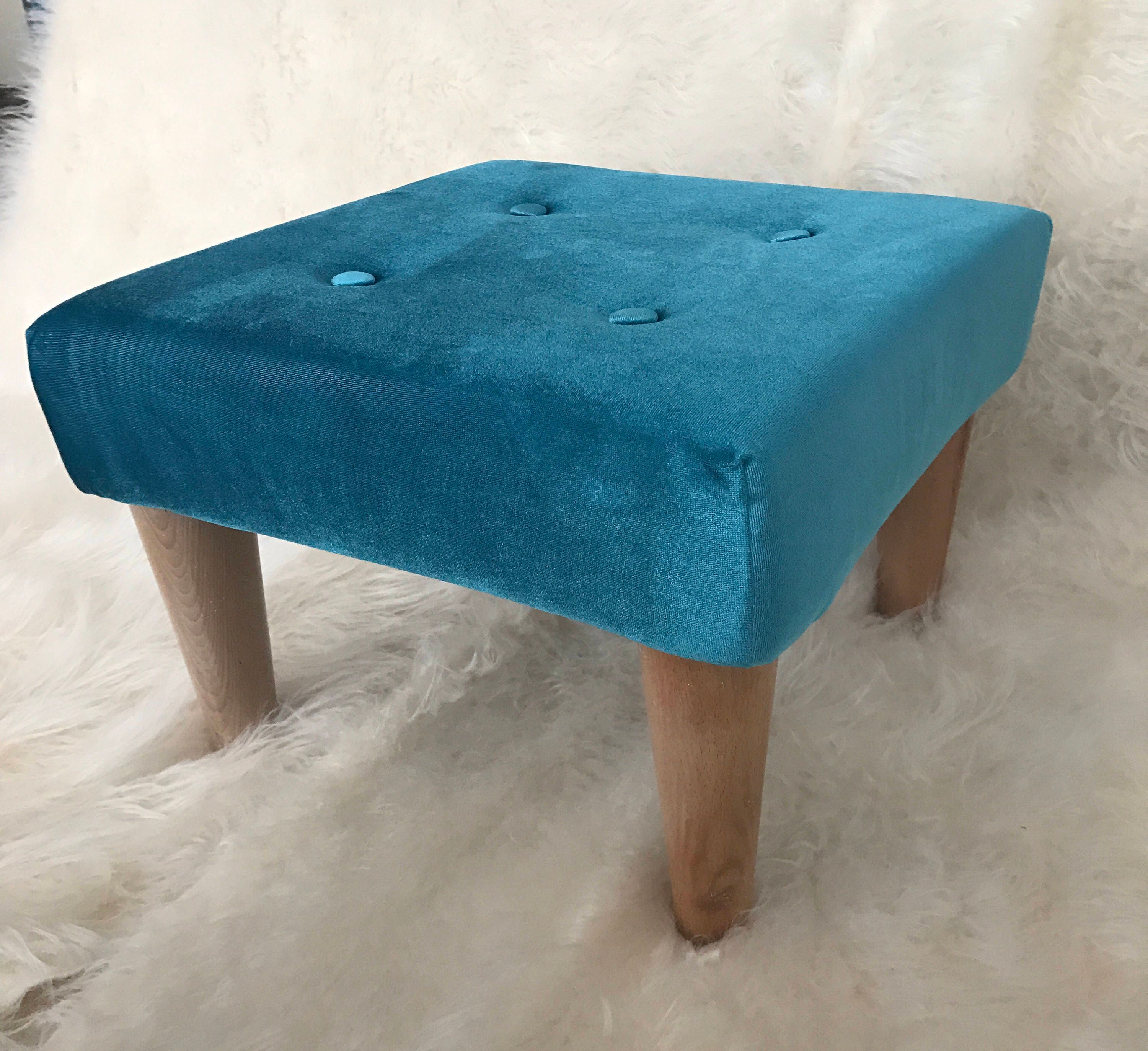 Aqua Velvet Ottoman Scandinavian Style Foot Stool Ottoman