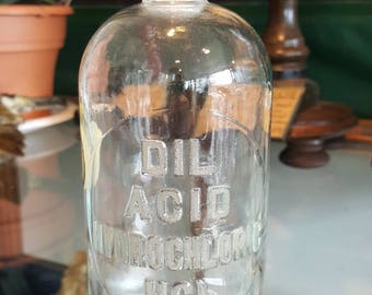 Vintage Dil acid hydrochloric glass stopper laboratory bottle