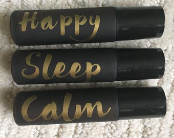Essential Oil Roller bottles/ Set of 3 (10mL)frosted amber roller bottles with decal/ Essential oil bottles