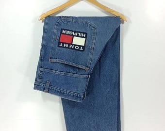 On sale 16% Vintage Tommy Hilfiger jeans Swag 90s Hip Hop Style Big Size Streetwear Rare