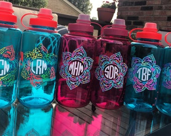 32 oz Wide Mouth Monogram Water Bottle, Mandala Monogram, Monogram Water Bottle