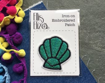 Custom Mermaid Shell Iron On Embroidered Patch - Holographic or Pastel Embroidered Patch - Sew On - Wool Felt - patch game - festival