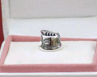 Pandora Cat Meow Bowl Charm/New/Ale/s925