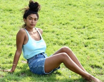 light blue silk tank top