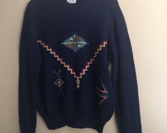 Vintage Izod Navy Tribal Print Sweater