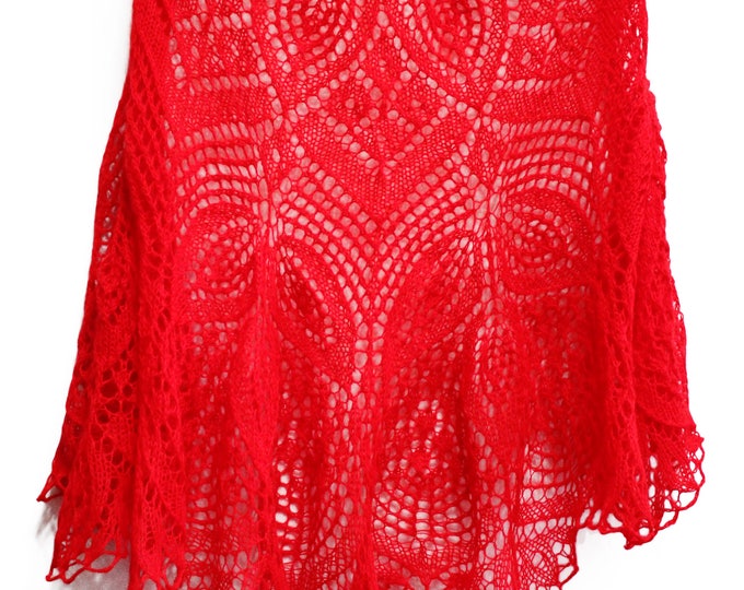 Knit shawl, knit scarf, crochet shawl, knitted scarf, shawl of mohair, knitted shawl, delicate shawl, red shawl, lace shawl, hand knit shawl