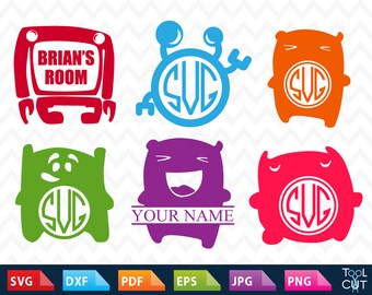 Cute Monsters Svg Alien Monogram Frame Svg Split Monogram Svg Robot Cut Files Cricut Frames Dxf Monsters Silhouette Downloadable File