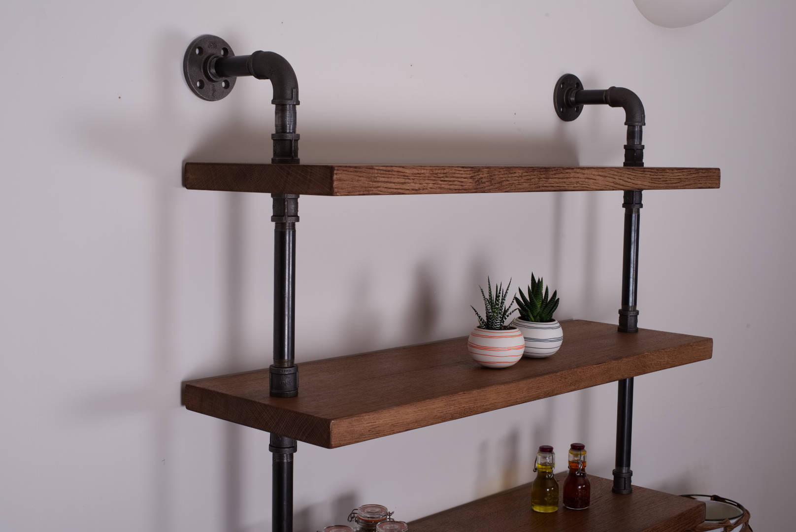 Vintage Industrial Pipe Shelving Unit Solid Oak Shelves