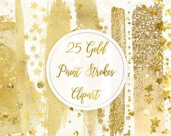 Gold Paint Strokes, Gold Brush Strokes, Digital Brushstrokes, Gold Confetti, Gold Lace Clipart, Gold Logo Clipart, Gold Branding, Commercial