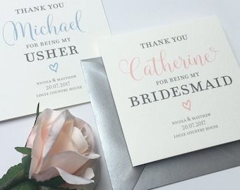 Personalised Wedding Day Thank You Bridesmaid Card | Best Man | Usher | Flower Girl | Classic Script Range