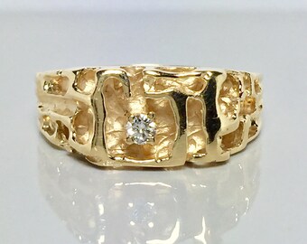 BIG 14k Gold Men's Nugget Diamond Ring Cool Gold