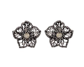 Rose Cut Champagne Polki Diamond Stud Earring in 925 Sterling Silver