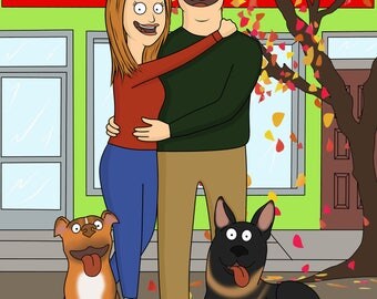 Burgers style custom portrait. Bob's Burger's cartoon.Family portrait.Cartoon portrait.Custom