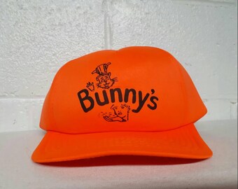 Vintage Bunny's Hi-Vis Orange Trucker Hat Snapback Cap Hunting