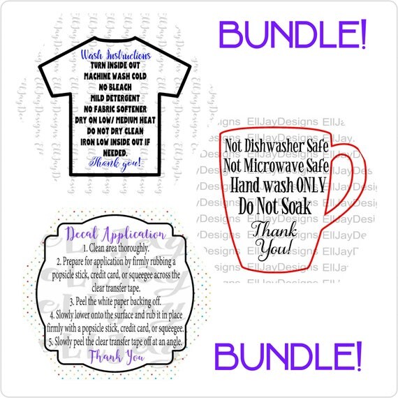Care card bundle HTV wash instructions decal application