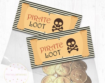 Pirate party printables, Pirate treat bags toppers, Pirate goody bags toppers, Pirate favor bags toppers, Pirate loot bag toppers, PAW104