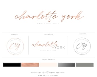 Rose Gold Logo Brand Package,Branding Design Kit, Premade Branding Package, Logo Design, Calligraphy Logo, Boutique Logo, Bridal Shop Logo