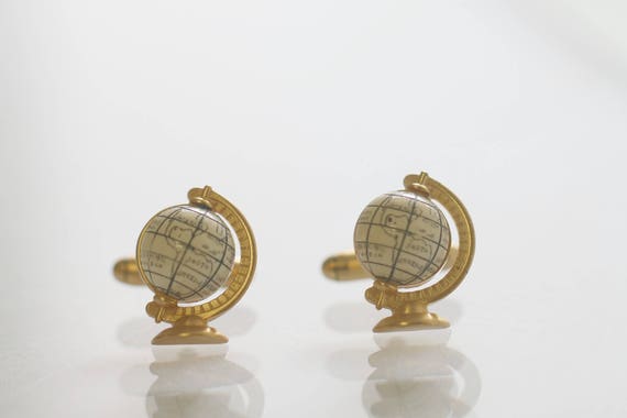 Vintage Cufflinks, World Globe Cufflinks, Vintage Men's Gift, Gift for World Traveler, Vintage Globe