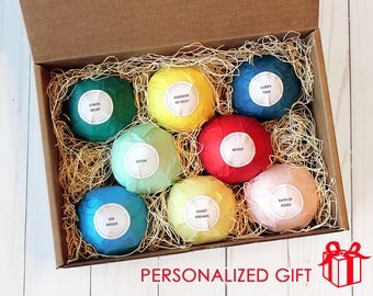 Gift Box, 8 BIG Bath Bombs, Organic Ingredients, Personalized Bath Bomb Set, Natural Bath Fizzies, Essential Oil, Bath Salts