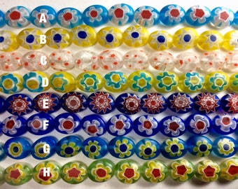 Millefiori (Thousand Flowers) Beads, Shape:Oval. Four Size Options(See variations). 15" strand, 1mm hole, one strand