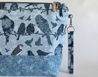 Blue Birds - medium sized project bag for Knitting/Crochet