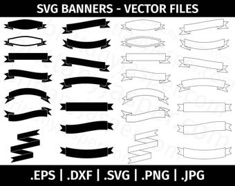 Banners SVG Clipart Vector Bundle - Cutting Files for Cricut, Silhouette - eps dxf svg png jpg - Design Elements, Decorative, Ribbon Banners