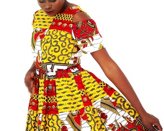 African Print Ankara Tea Dress with cut out Sleeves African Clothing