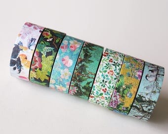 Set of 7 Floral Washi Tapes/ Floral Washi Tape/Striped Washi / Masking tape/ japanese washi tape/Planner Supplies