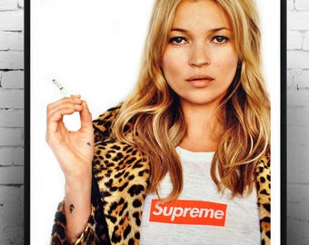 Kate Moss Supreme, Vintage, Photography, Print, Home Decor, Gift for her, fashion print,