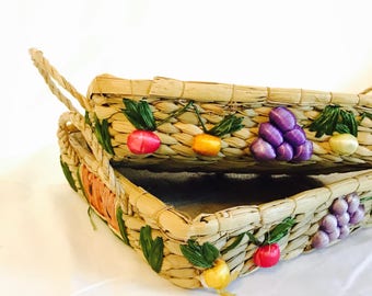 Wicker Casserole Trays / Serving Trays / Raffia Casserole Dishes / Fruit Wicker / Casserole Holders / Raffia / Vintage Basket