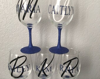 Personalized Glitter Wine Glasses, Personalized Wine Glass, Wine Glasses