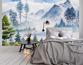 Removable Wallpaper Mural Peel & Stick Watercolor Landscape