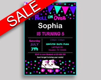 Roller Skates Birthday Invitation Roller Skates Birthday Party Invitation Roller Skates Birthday Party Roller Skates Invitation Girl 8NAK7