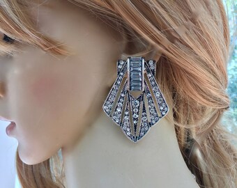 Great Gatsby Earrings, Flapper 1920s Earrings, Art Deco Earrings, Bridal Wedding Earrings, Clip On Earrings, Bridal Pierced Earrings