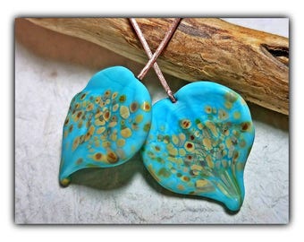 Turquoise Sky Falling Leaf Headpins**Handmade Lampwork Beads**