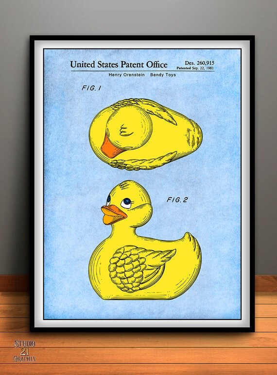 1981 Rubber Ducky Patent Print Nursery Wall Art Kids Room