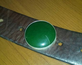 Leather cuff with Jade Stone set in sterling