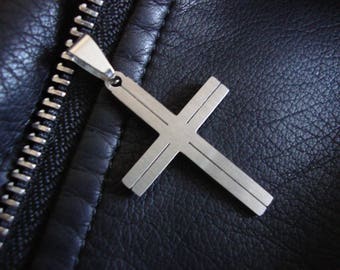 Mens silver cross Steel cross pendant necklace Men's Cross Necklace Stainless Steel pendants Gifts for dad Mens Jewellery Religious Pendants