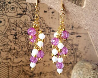 Purple and gold cluster earrings