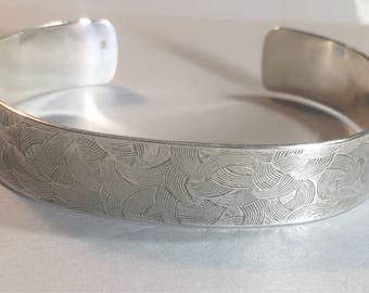 Sterling silver textured cuff bracelet- large woman or small-medium man