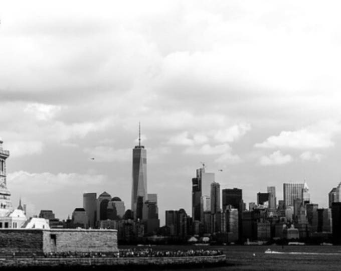 New York City skyline, Statue of Liberty, framed photograph 14x18, Black & white photo matted 11x14