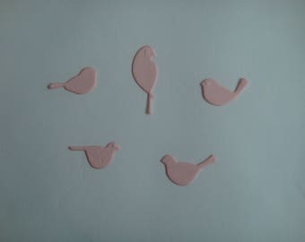 Set of 5 pink birds pale for scrapbooking and card