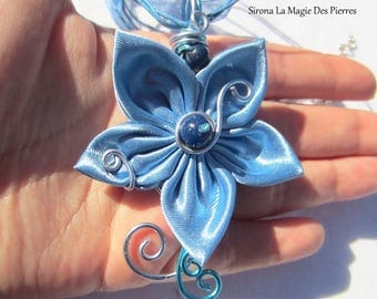 pendant and blue satin flower bracelet