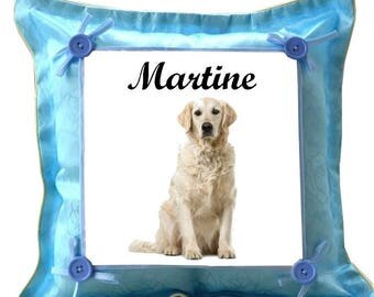Blue Golden retweller custom cushion with name