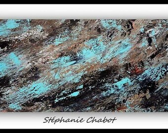 Modern abstract art painting blue brown black 10x20/ Art abstrait moderne bleu brun noir