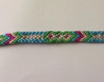 Friendship Bracelet green blue pink and ecru
