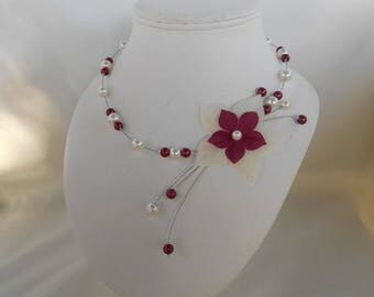 AZALEA in ivory and Burgundy wedding necklace