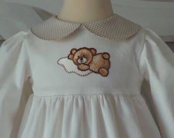 dress 6 months long sleeve velvet milleraie ecru