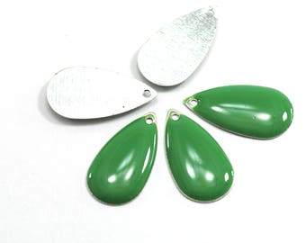 Sequins drops 5 enameled - 21 x 11 mm - Metal Silver and grass green color resin